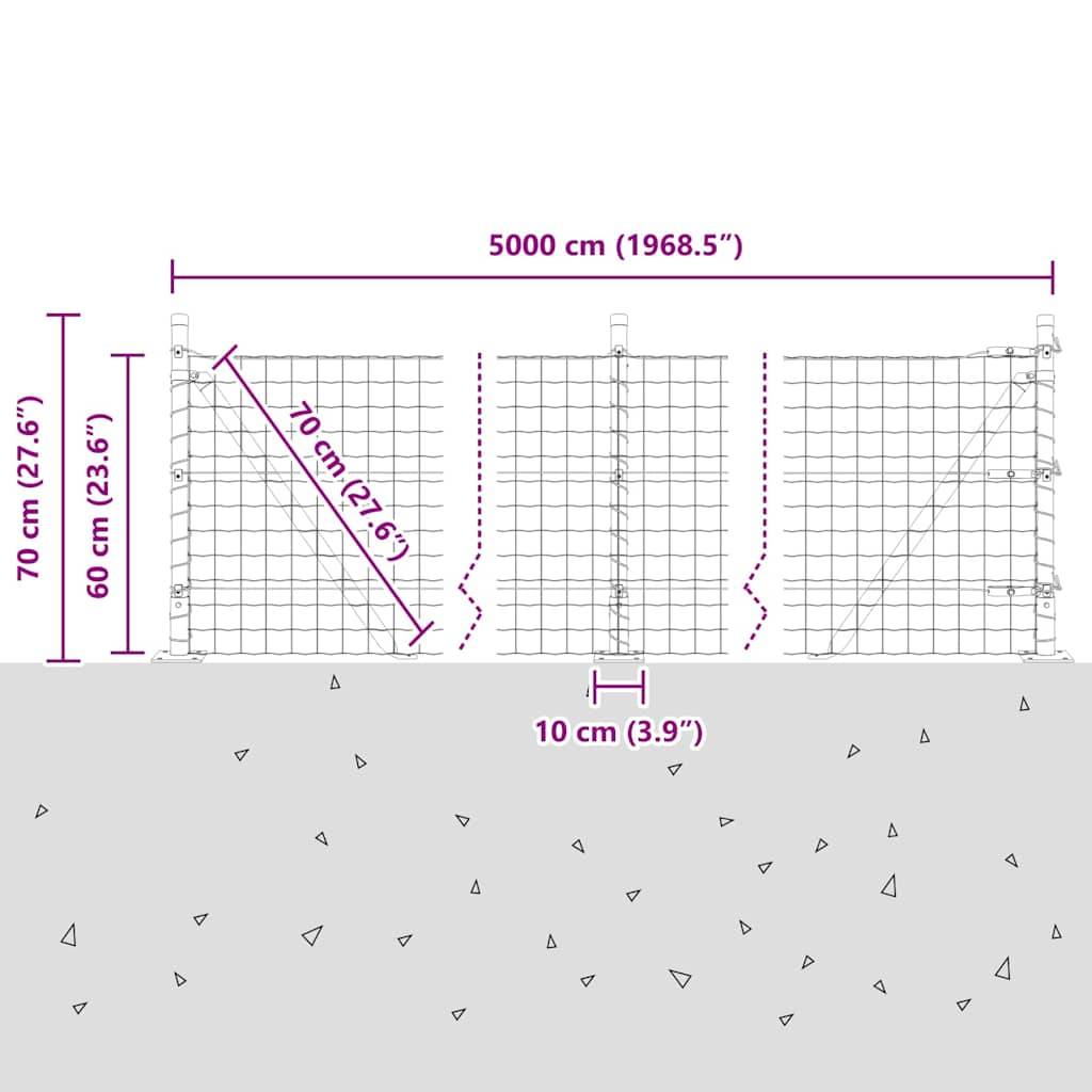 vidaXL Zaun mit Pfosten Grün 0,6 x 50 m Stahl und PVC