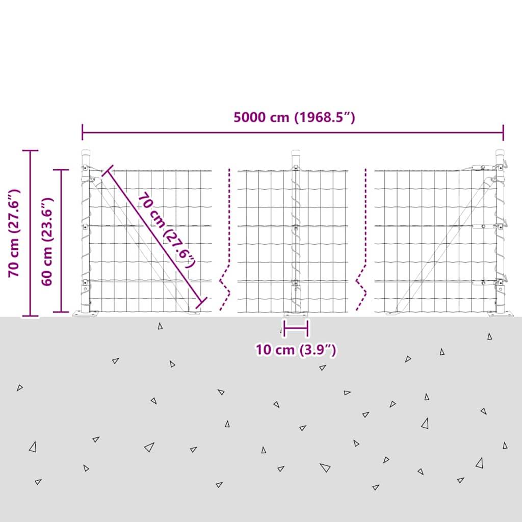 vidaXL Zaun mit Pfosten Grün 0,6 x 50 m Stahl und PVC
