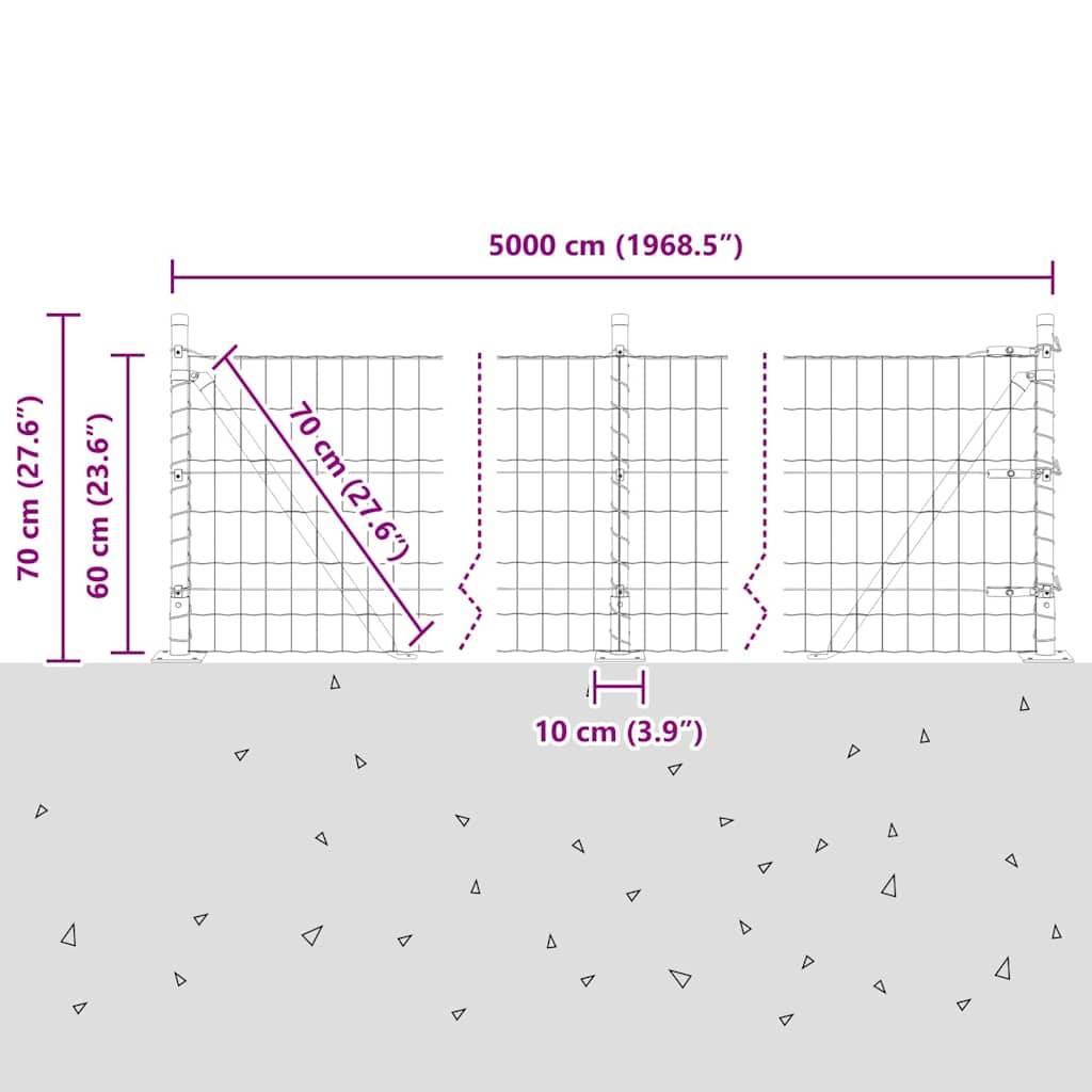 vidaXL Zaun mit Pfosten Grün 0,6 x 50 m Stahl und PVC