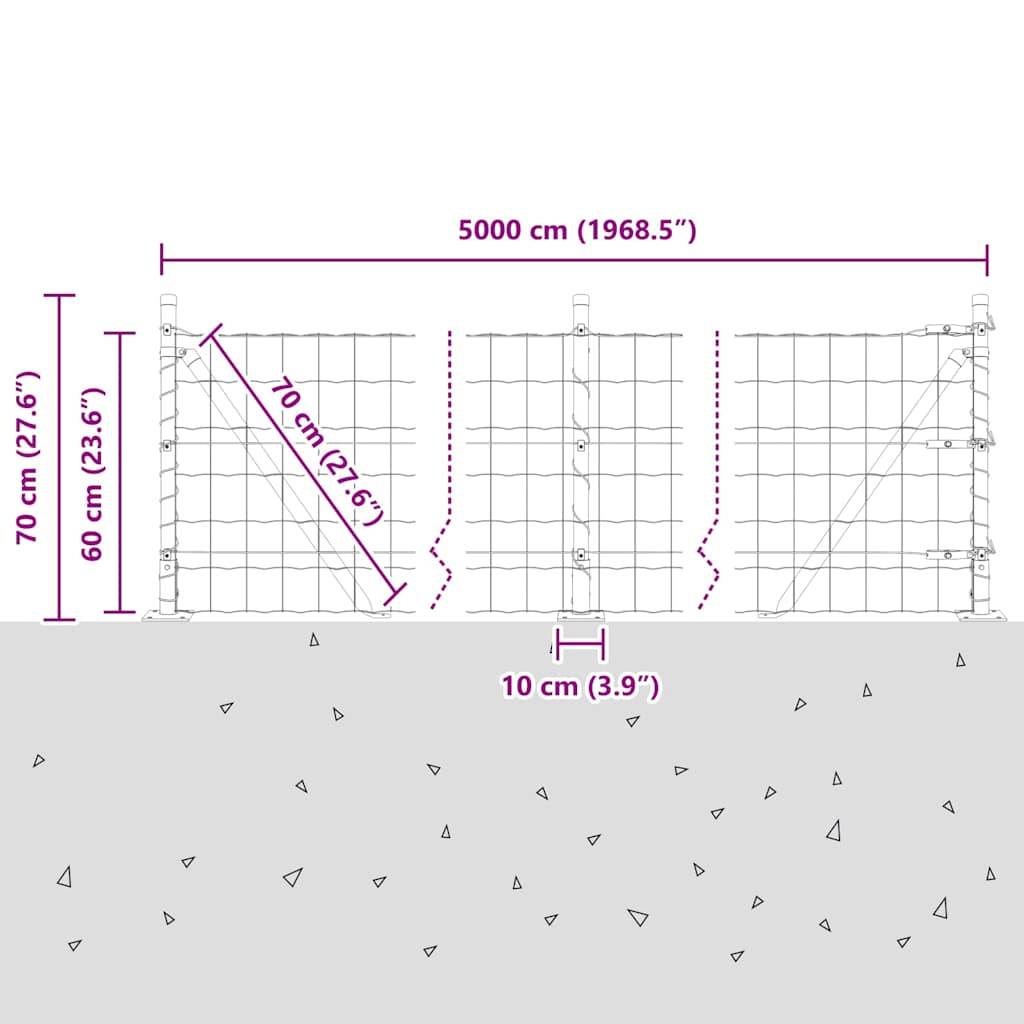 vidaXL Zaun mit Pfosten Grün 0,6 x 50 m Stahl und PVC