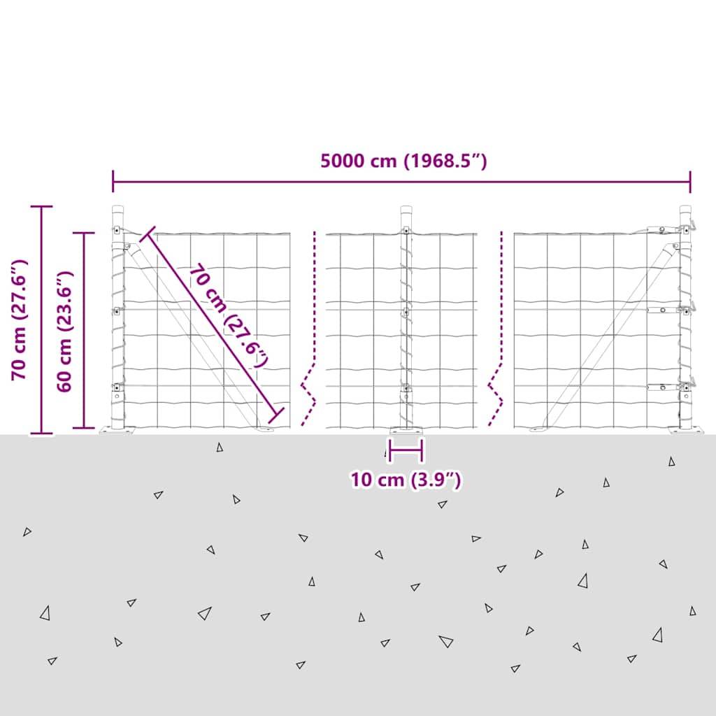 vidaXL Zaun mit Pfosten Grün 0,6 x 50 m Stahl und PVC