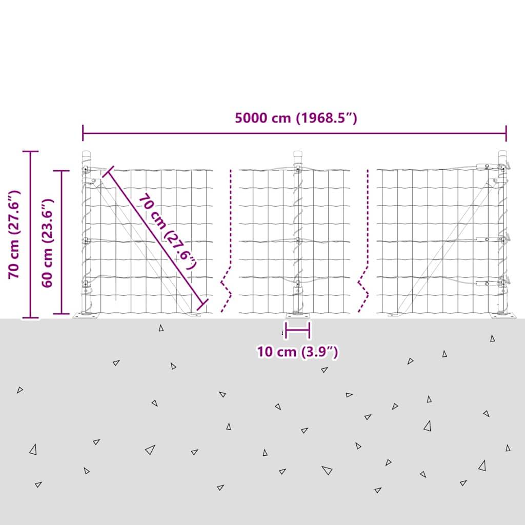 vidaXL Zaun mit Pfosten Grün 0,6 x 50 m Stahl und PVC