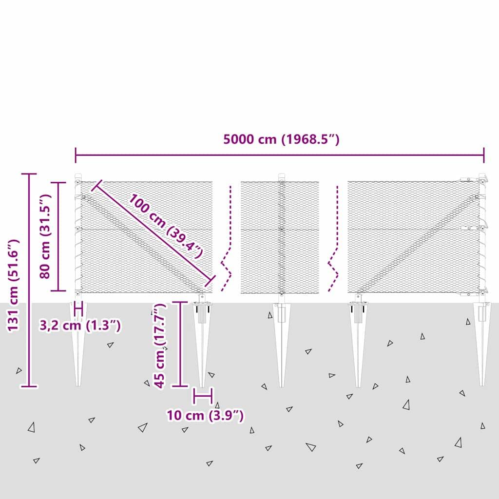 vidaXL Zaunpfosten Grau 50 x 0,8 m (13 mm Maschenweite) Stahl und PVC