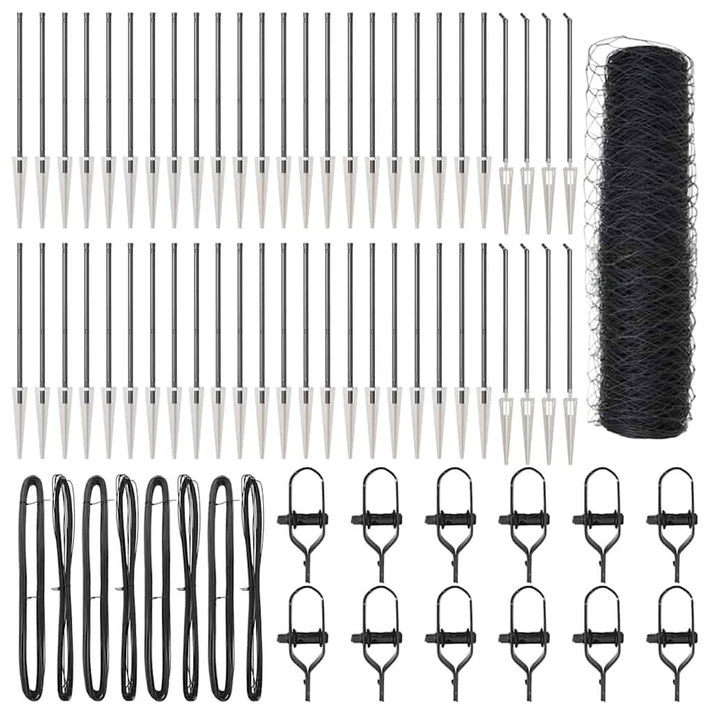 Gartennetz-Set mit Pflöcken, Bindungen und Netzrolle, verwendet für Pflanzenstütze und -schutz.