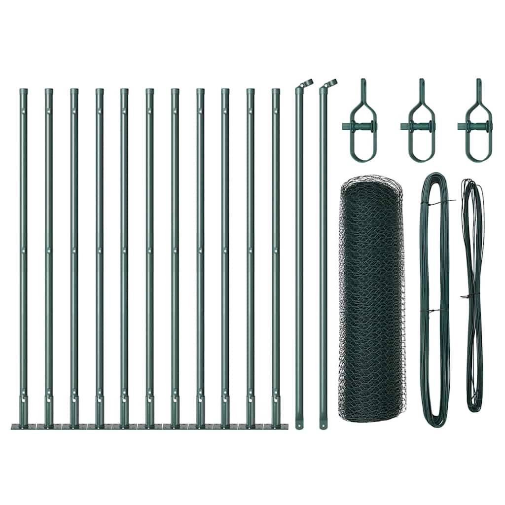 vidaXL Zaunpfosten Grün 25 x 0,6 m (13 mm Maschen) Stahl und PVC