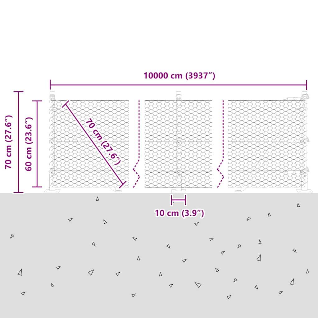 Diagramm zeigt eine Metallzaunanlage mit Maßen: Höhe 60 cm (23,6