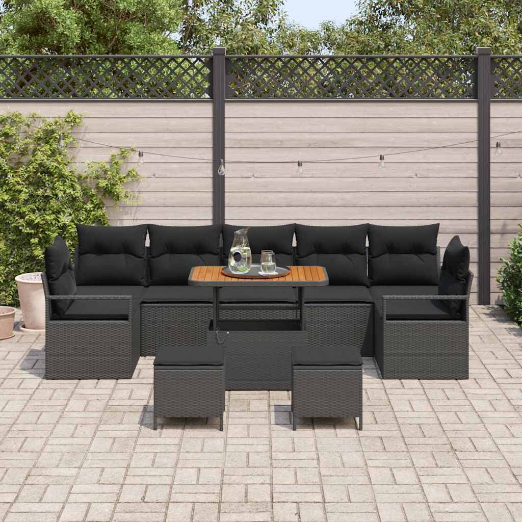 vidaXL Gartensofa-set mit Kissen 10 pcs Schwarz Poly-Rattan