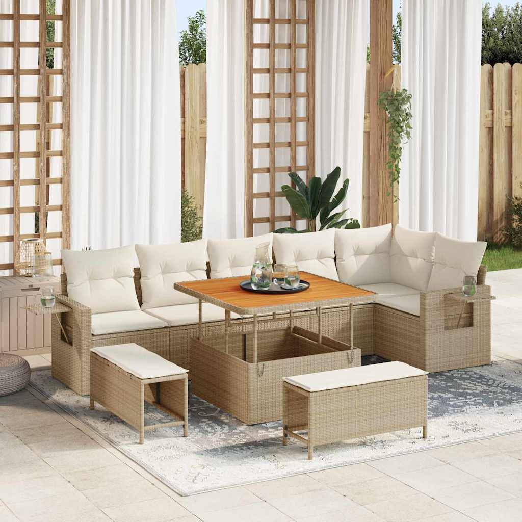 vidaXL Gartensofa-set mit Kissen 11 pcs Beige und Creme Poly-Rattan