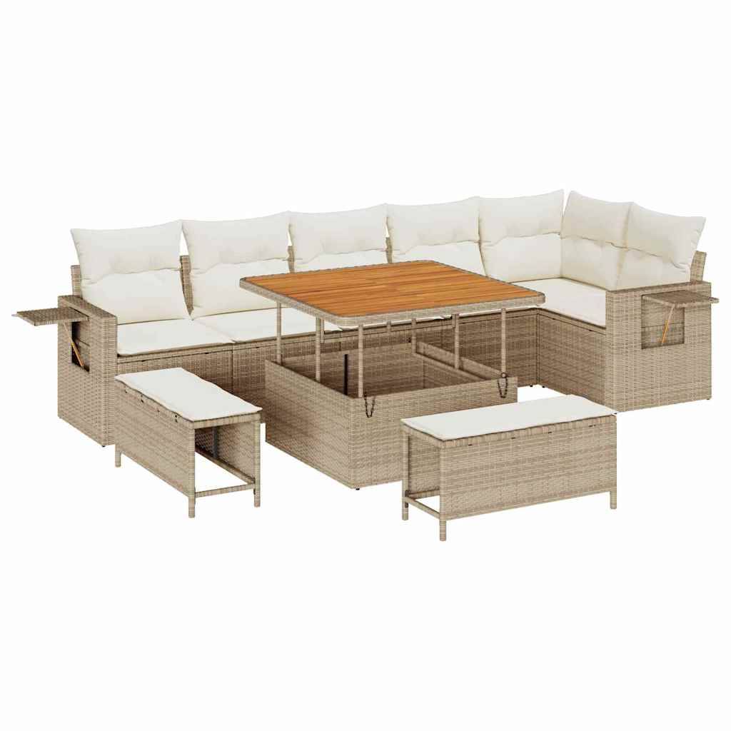 vidaXL Gartensofa-set mit Kissen 11 pcs Beige und Creme Poly-Rattan