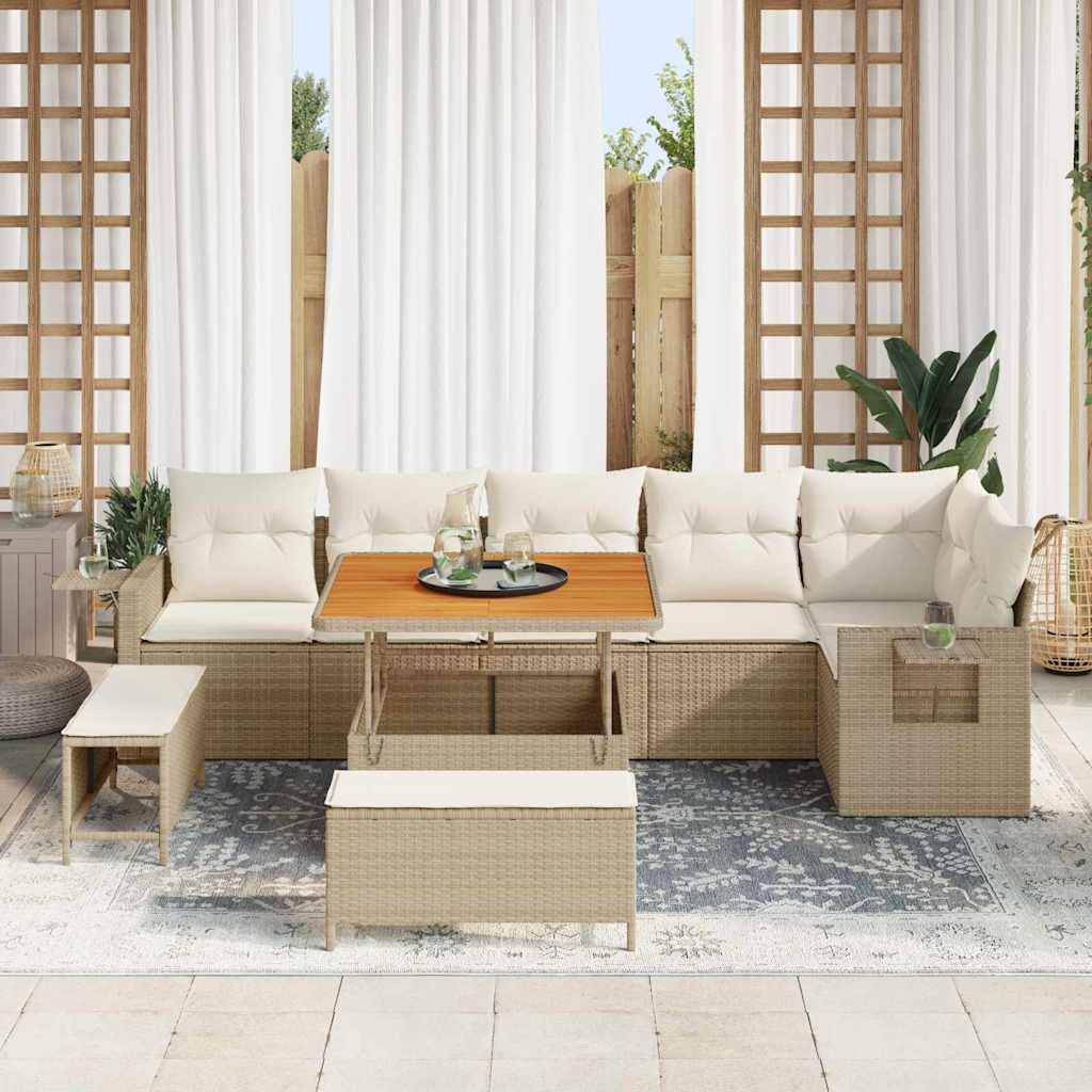 vidaXL Gartensofa-set mit Kissen 11 pcs Beige und Creme Poly-Rattan