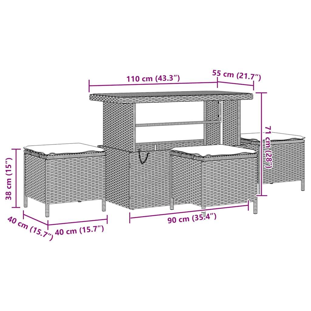 vidaXL Gartensofa-set mit Kissen 12 pcs Beige und Hellgrau Poly-Rattan