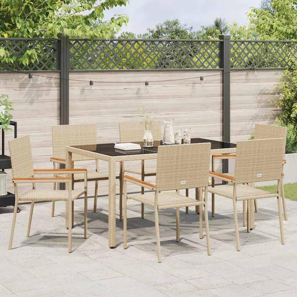 vidaXL Garten Essgruppe 7 pcs Beige Poly-Rattan