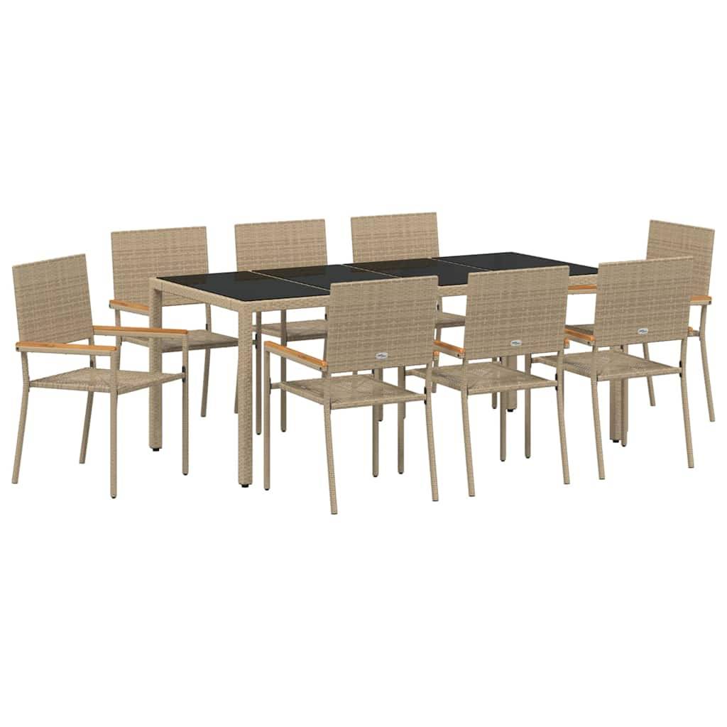 vidaXL Garten Essgruppe 9 pcs Beige Poly-Rattan