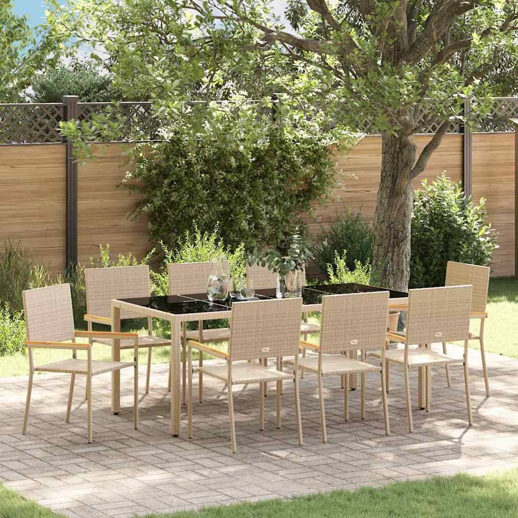 vidaXL Garten Essgruppe 9 pcs Beige Poly-Rattan