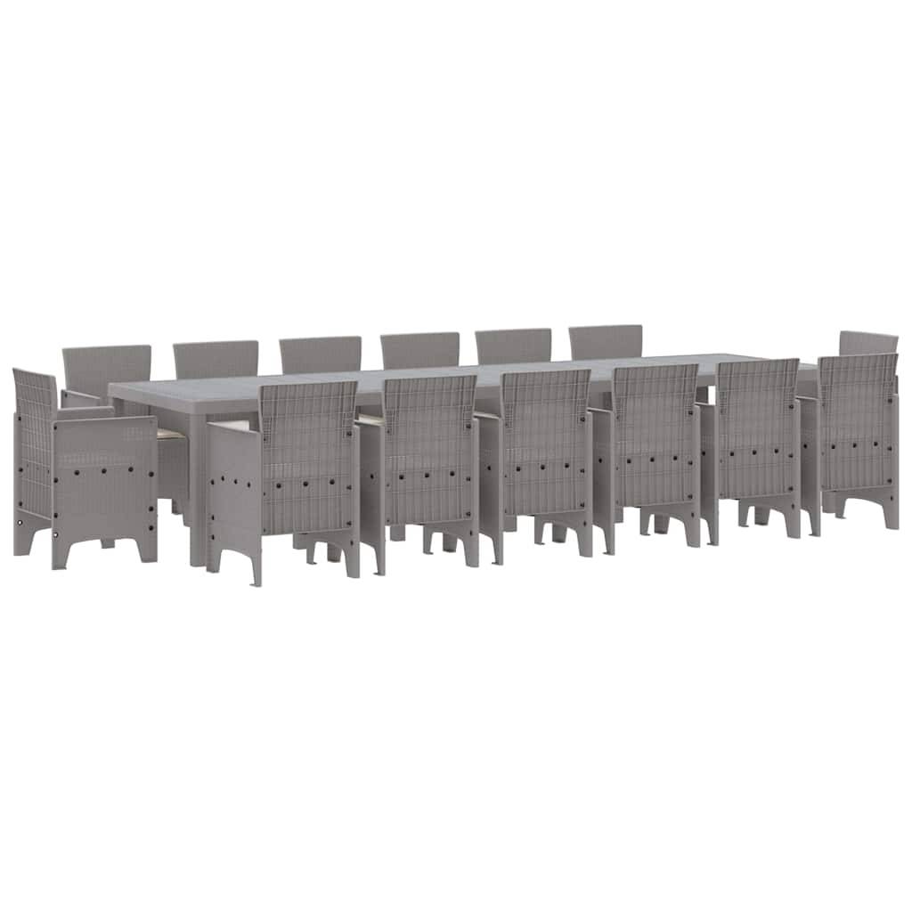 vidaXL Garten Essgruppe 15 pcs Hellgrau Polt Rattan