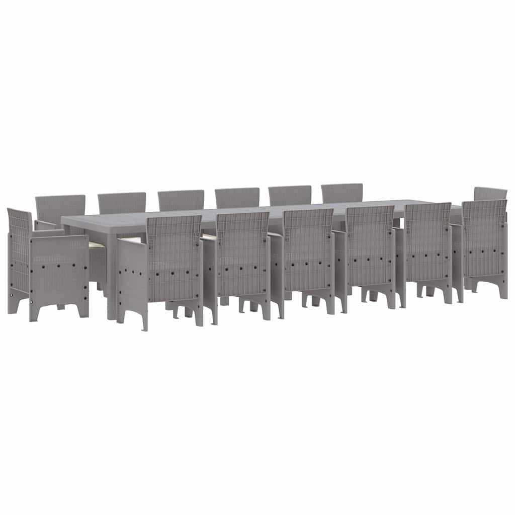 vidaXL Garten Essgruppe 15 pcs Hellgrau Polt Rattan