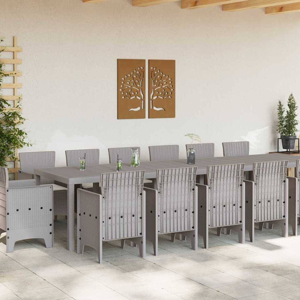 vidaXL Garten Essgruppe 15 pcs Hellgrau Polt Rattan