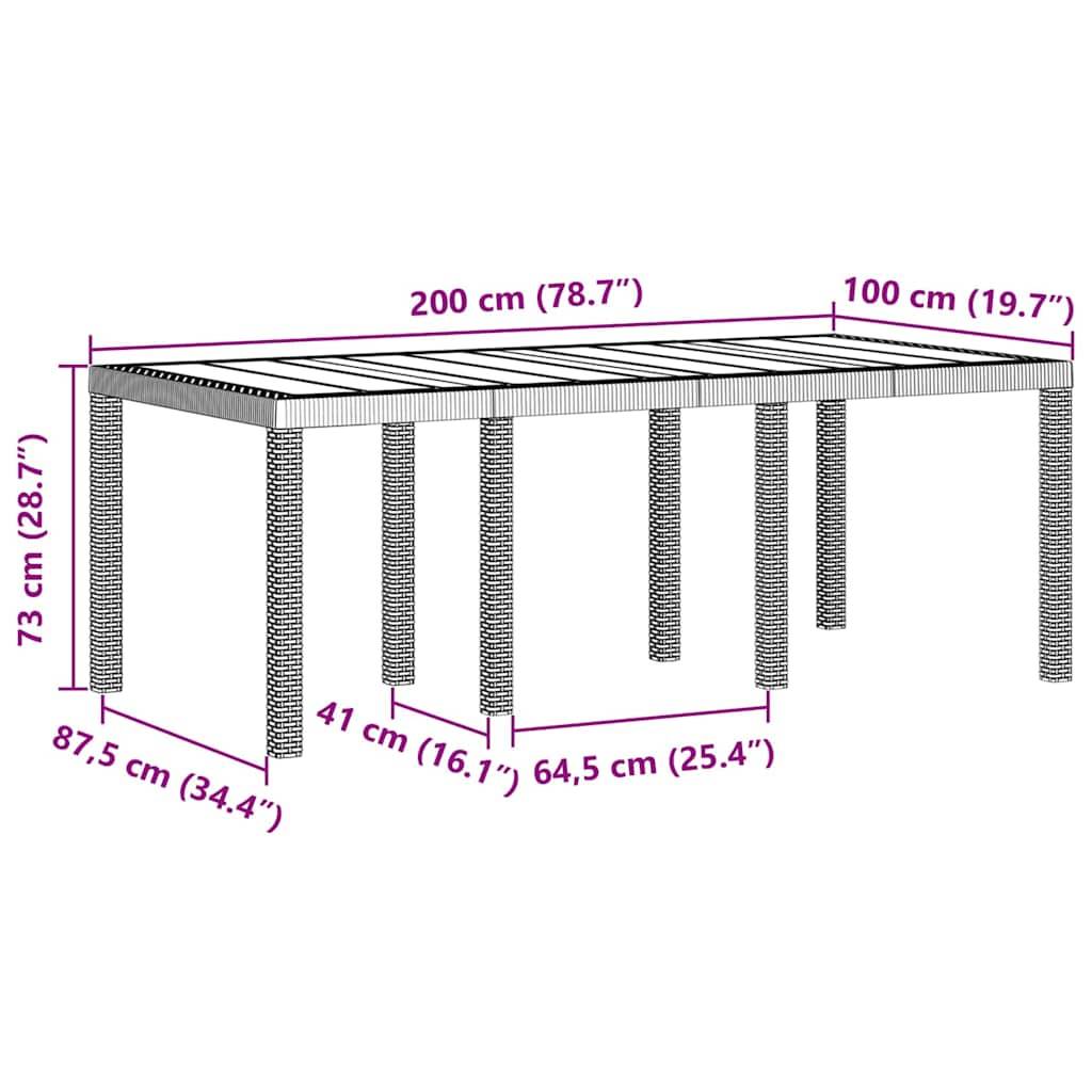 Ein Diagramm eines rechteckigen Tisches mit den Abmessungen: Länge 200 cm (78,7