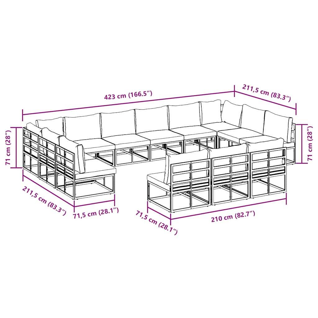 vidaXL Gartensofa-set mit Kissen 13 pcs Schwarz Aluminium