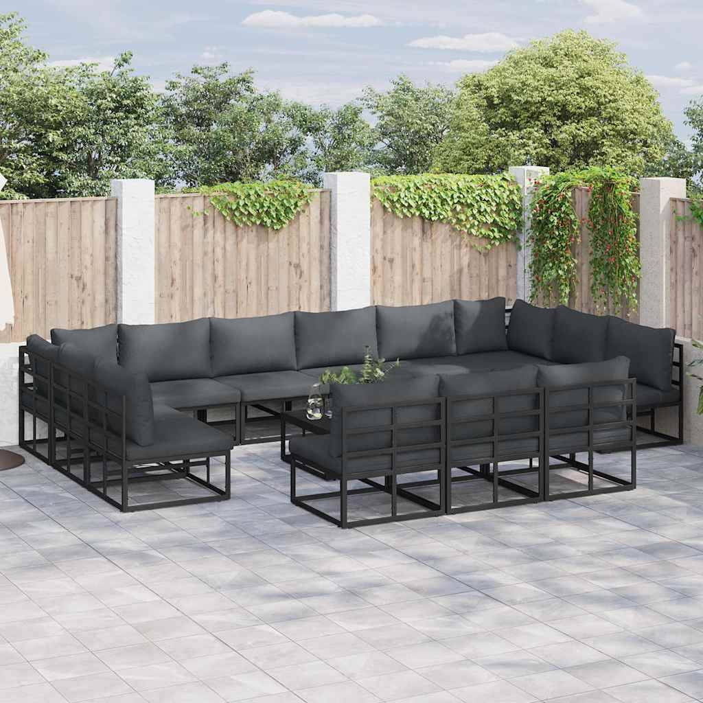 vidaXL Gartensofa-set mit Kissen 14 pcs Schwarz Aluminium