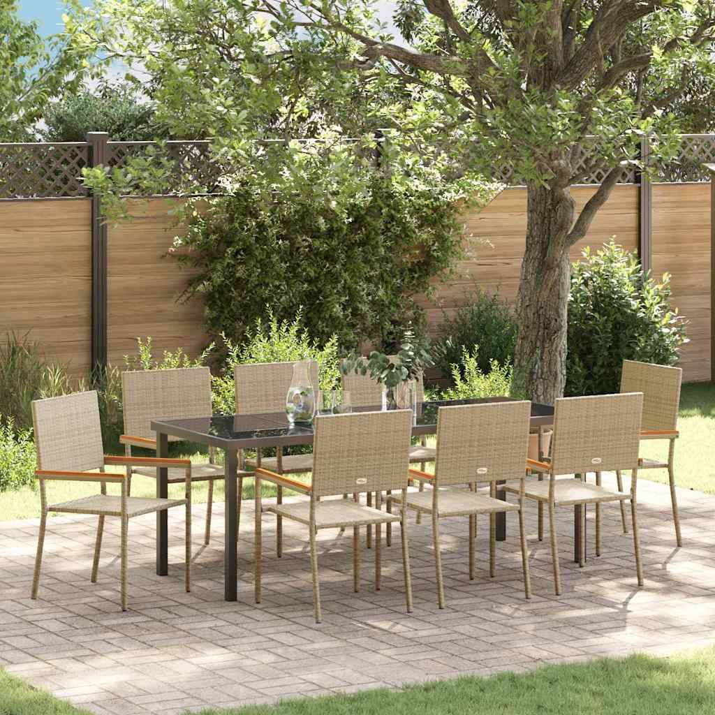 vidaXL Garten Essgruppe mit Kissen 9 pcs Beige Poly-Rattan
