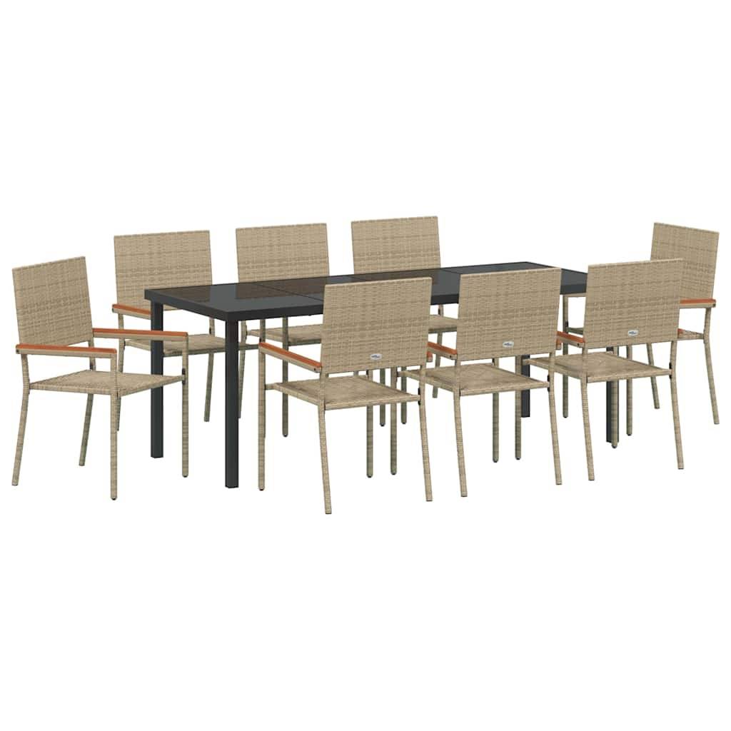 vidaXL Garten Essgruppe mit Kissen 9 pcs Beige Poly-Rattan