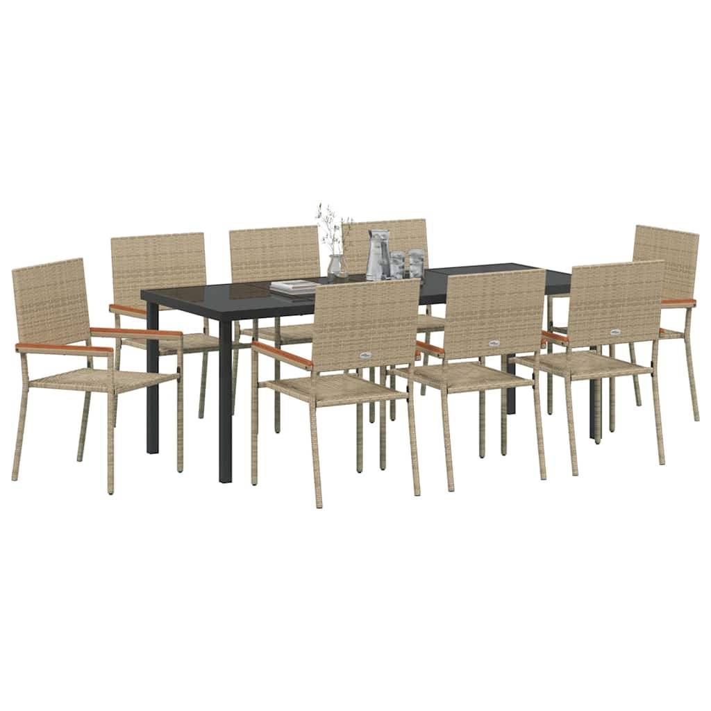vidaXL Garten Essgruppe mit Kissen 9 pcs Beige Poly-Rattan