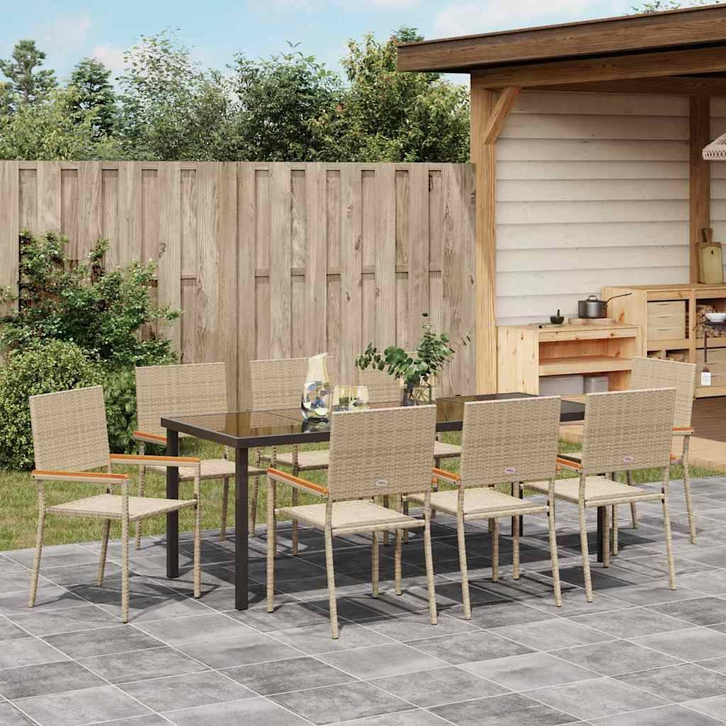 vidaXL Garten Essgruppe mit Kissen 9 pcs Beige Poly-Rattan