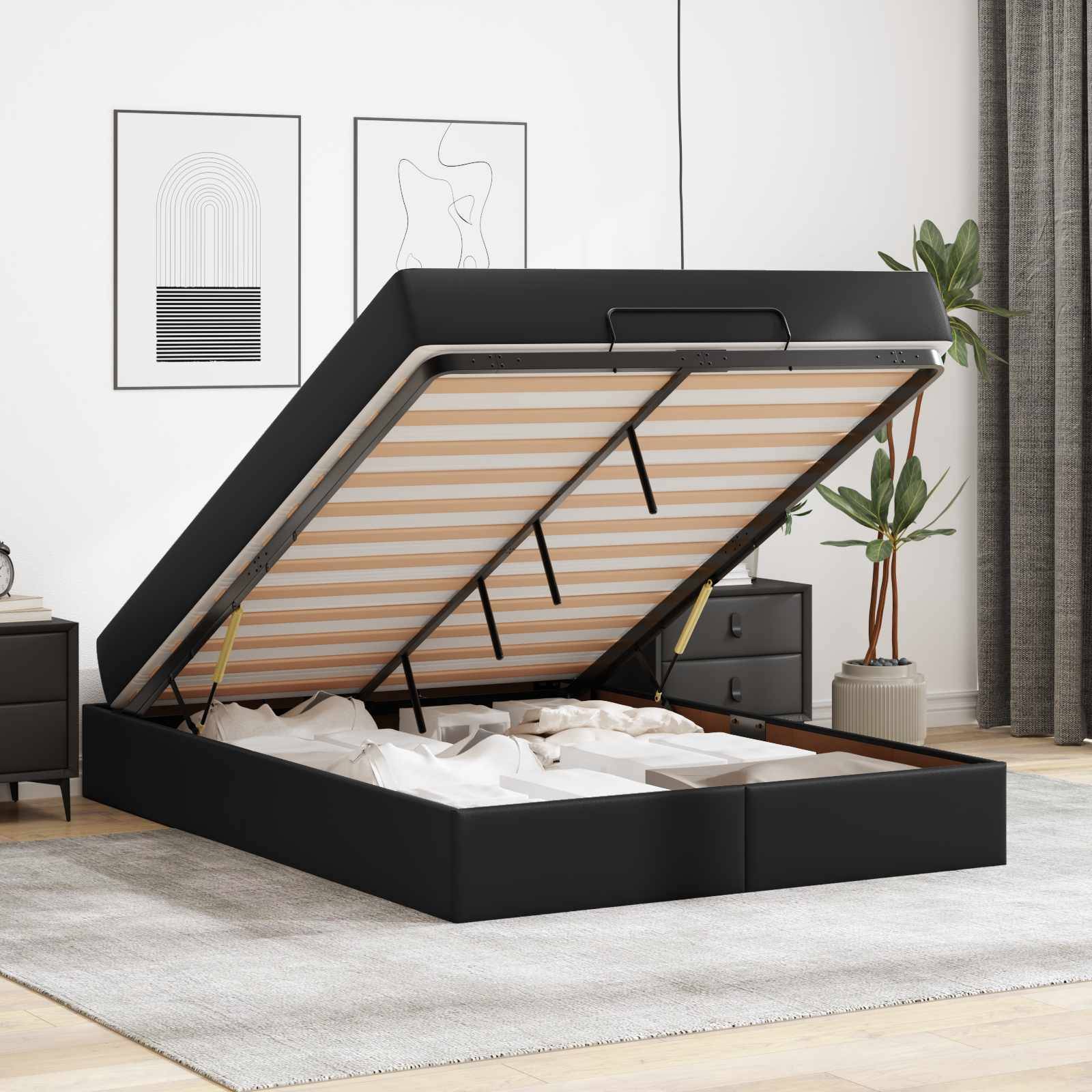 vidaXL Bettgestell mit Matratze Sonstiges 2 pcs Schwarz PVC