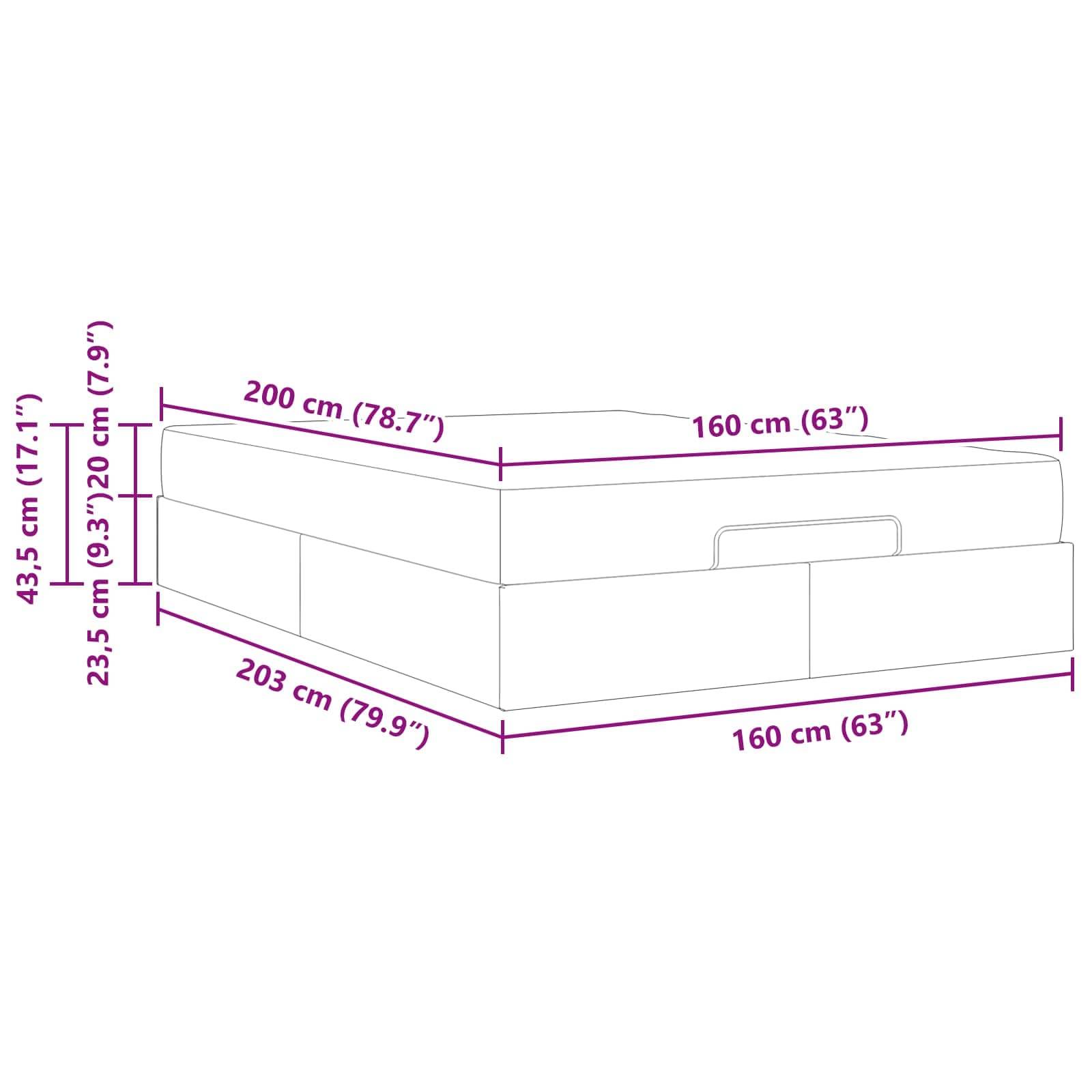 Diagramm eines Bettes mit Maßen: 200 cm (78,7