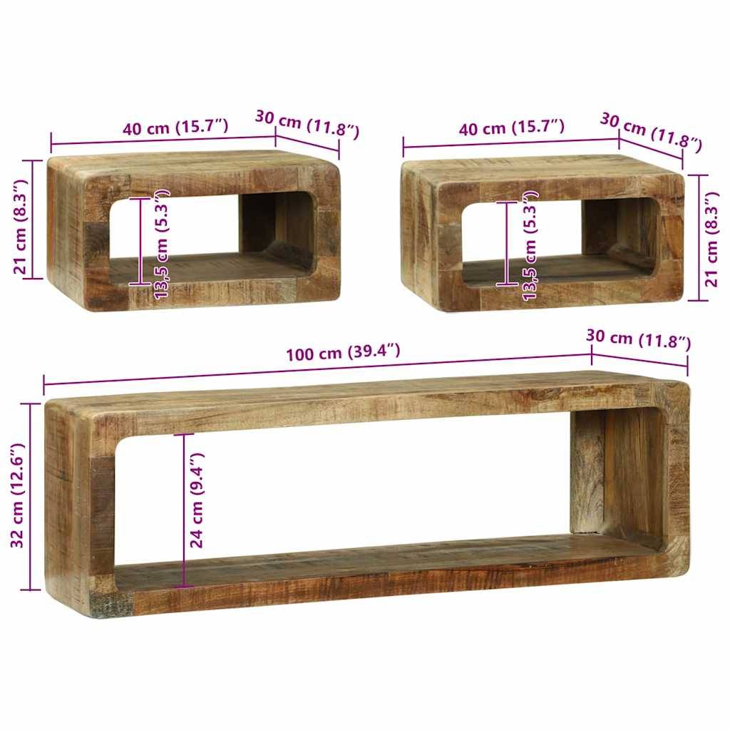 vidaXL TV-Schrankset mit Regal 3 pcs Braun Massivholz Mango