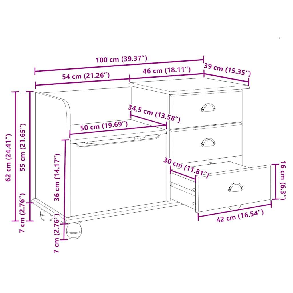 vidaXL Sitzbank mit Stauraum mit Speicher ASKIM Braun 100 x 39 x 62 cm