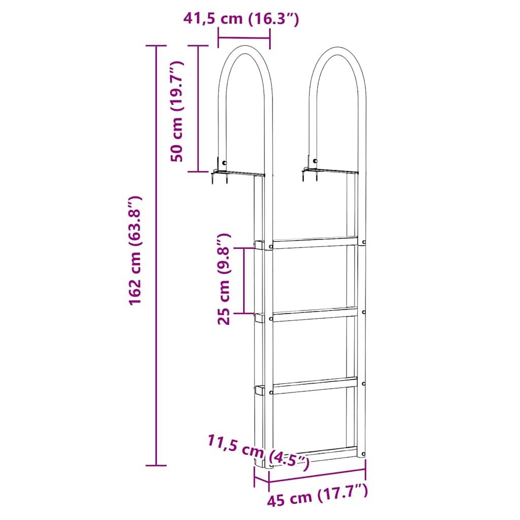 vidaXL 4-Stufen Dockleiter Silber 45 ×11,5 ×162 cm Aluminium
