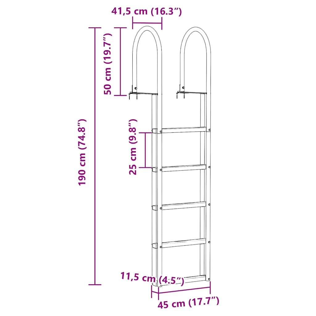 vidaXL 5-Stufen Dockleiter Silber 45 ×11,5 ×190 cm Aluminium