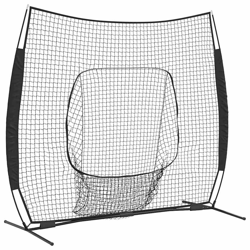 Ein großes, freistehendes schwarzes Netz mit verstärktem Zentral-Zielpunkt und Basis, das häufig für Sportübungen zum Auffangen von Bällen verwendet wird.