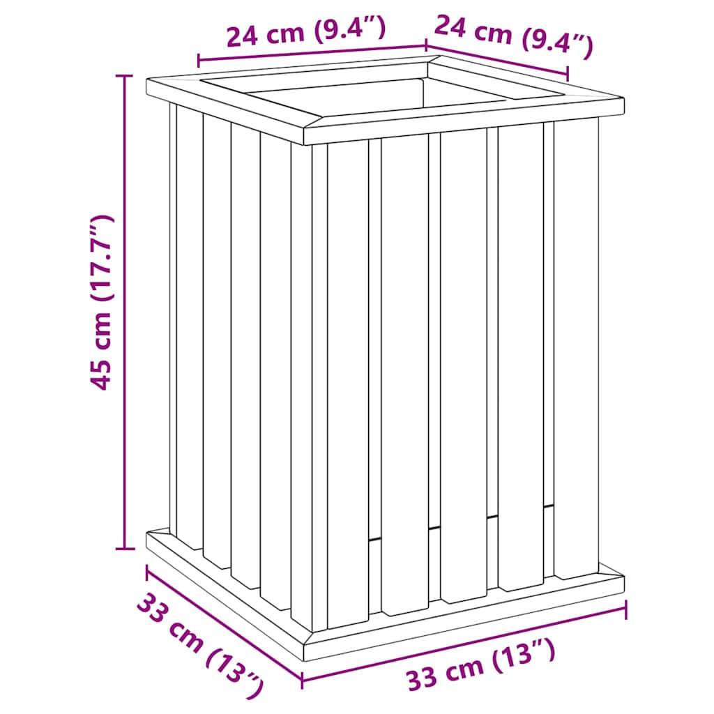 Diagramm eines rechteckigen Lamellenbehälters mit Abmessungen, 45 cm (17,7