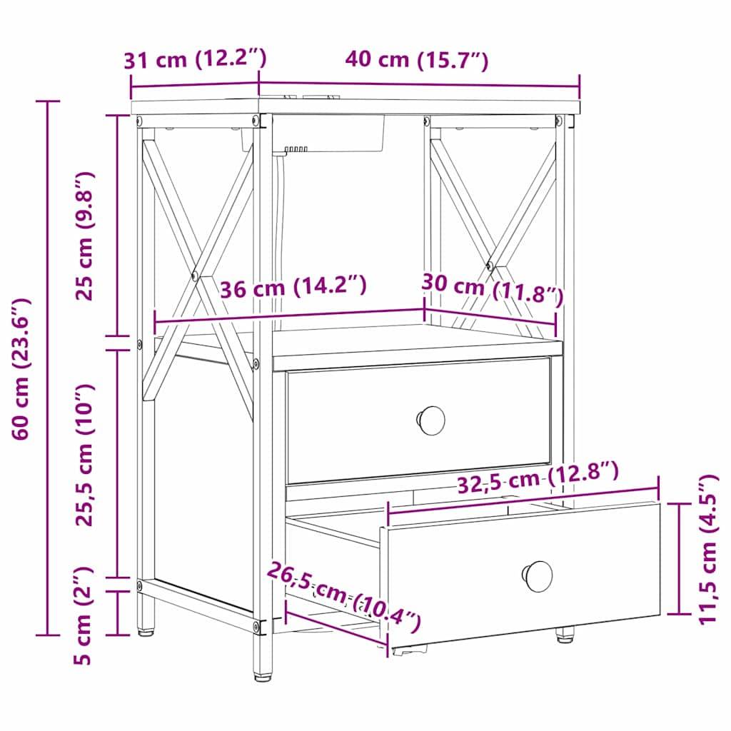 vidaXL Nachttisch Schwarz Eichen-Optik 40 x 31 x 60 cm Holzwerkstoff