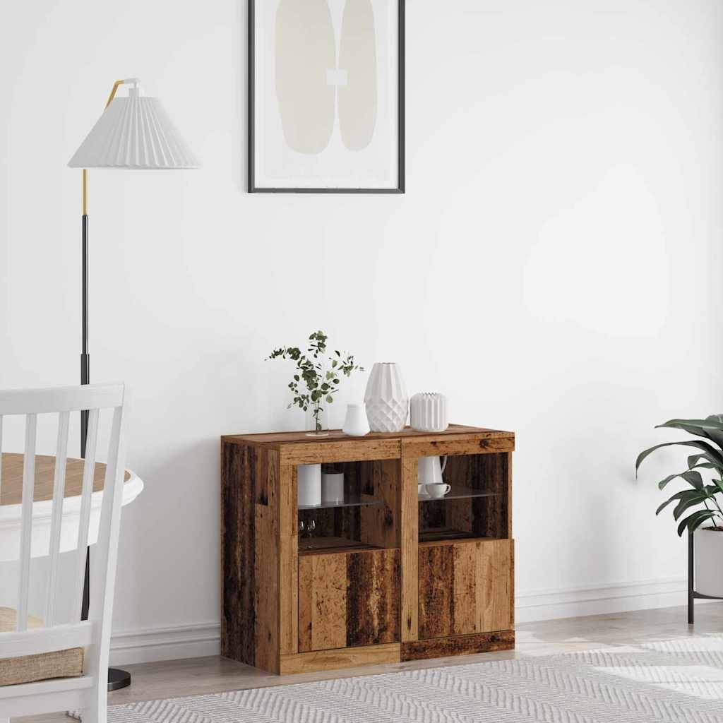 vidaXL LED-Sideboard 2 pcs Altholz 41 x 37 x 67 cm Holzwerkstoff