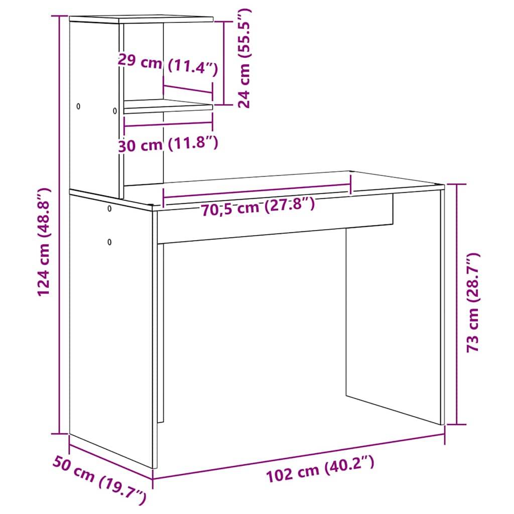 vidaXL Schreibtisch Artisan-Eiche Holzwerkstoff 102 x 50 x 124 cm