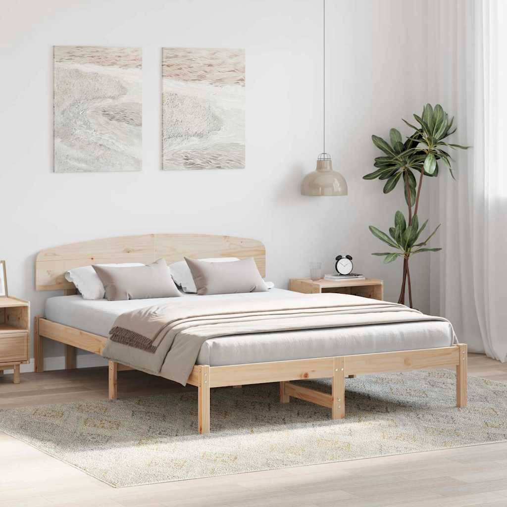vidaXL Bettrahmen mit Kopfteil Natur 140 x 200 cm Massives Kiefernholz