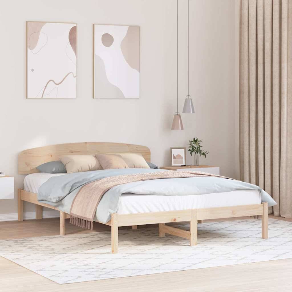 vidaXL Bettrahmen mit Kopfteil Natur 140 x 200 cm Massives Kiefernholz