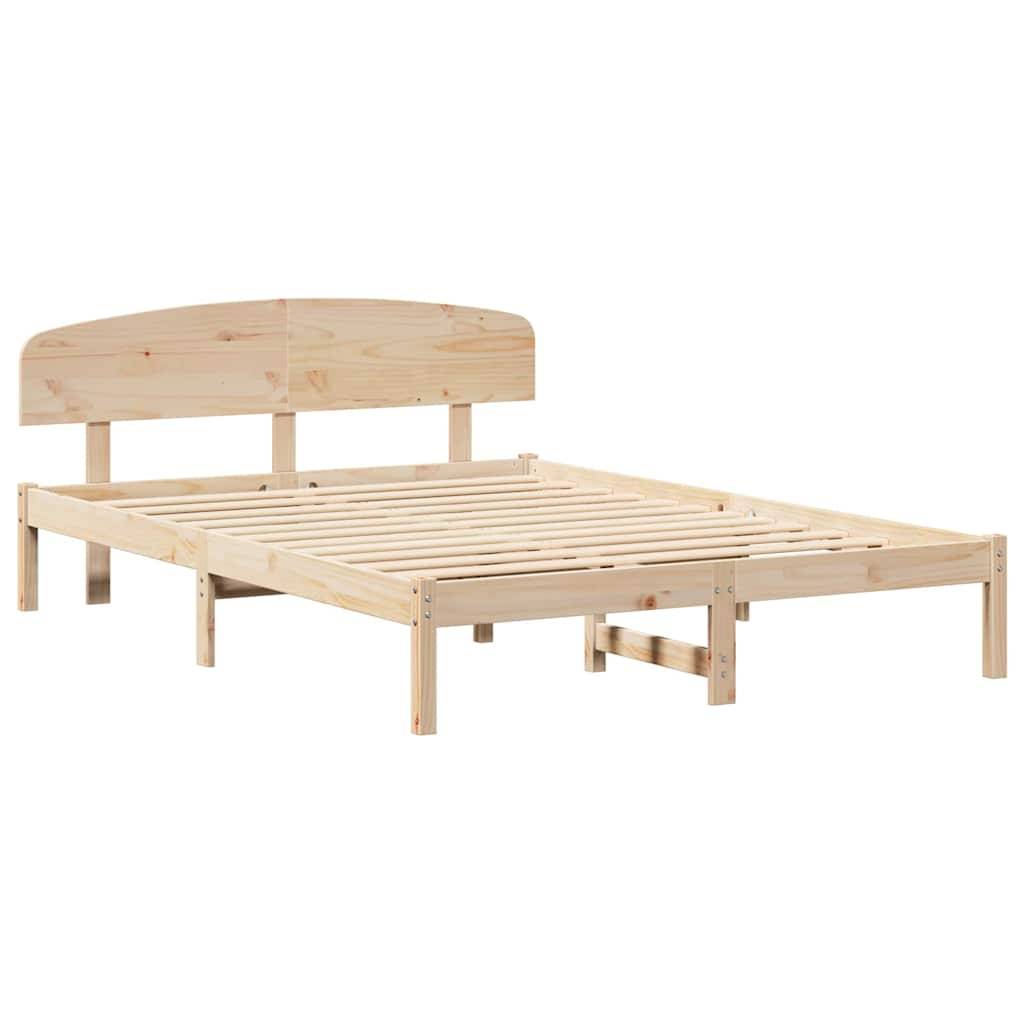 vidaXL Bettrahmen mit Kopfteil Natur 140 x 200 cm Massives Kiefernholz