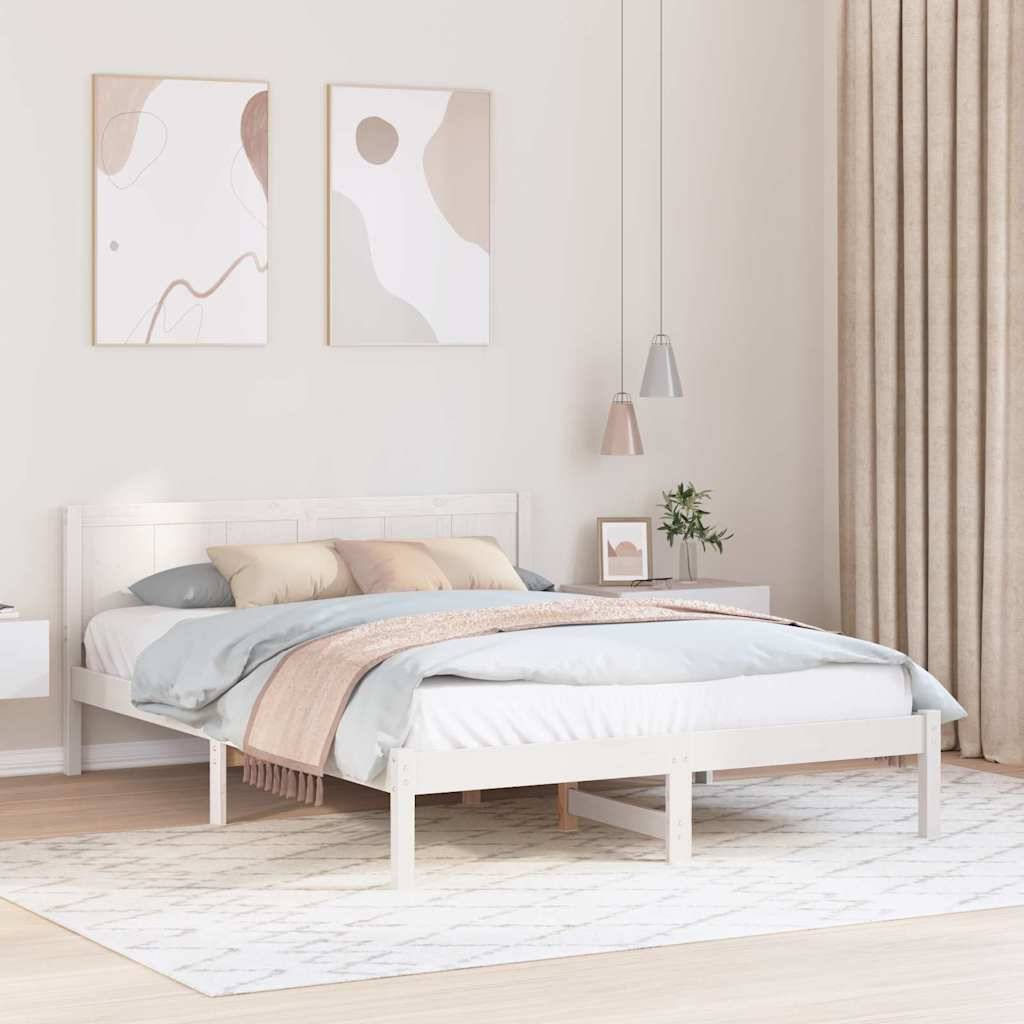 Ein minimalistisches Schlafzimmer mit einem weißen Bett, pastellfarbener Bettwäsche, abstrakten Kunstwerken an der Wand und sanftem Licht von Pendelleuchten, das eine ruhige Atmosphäre schafft.