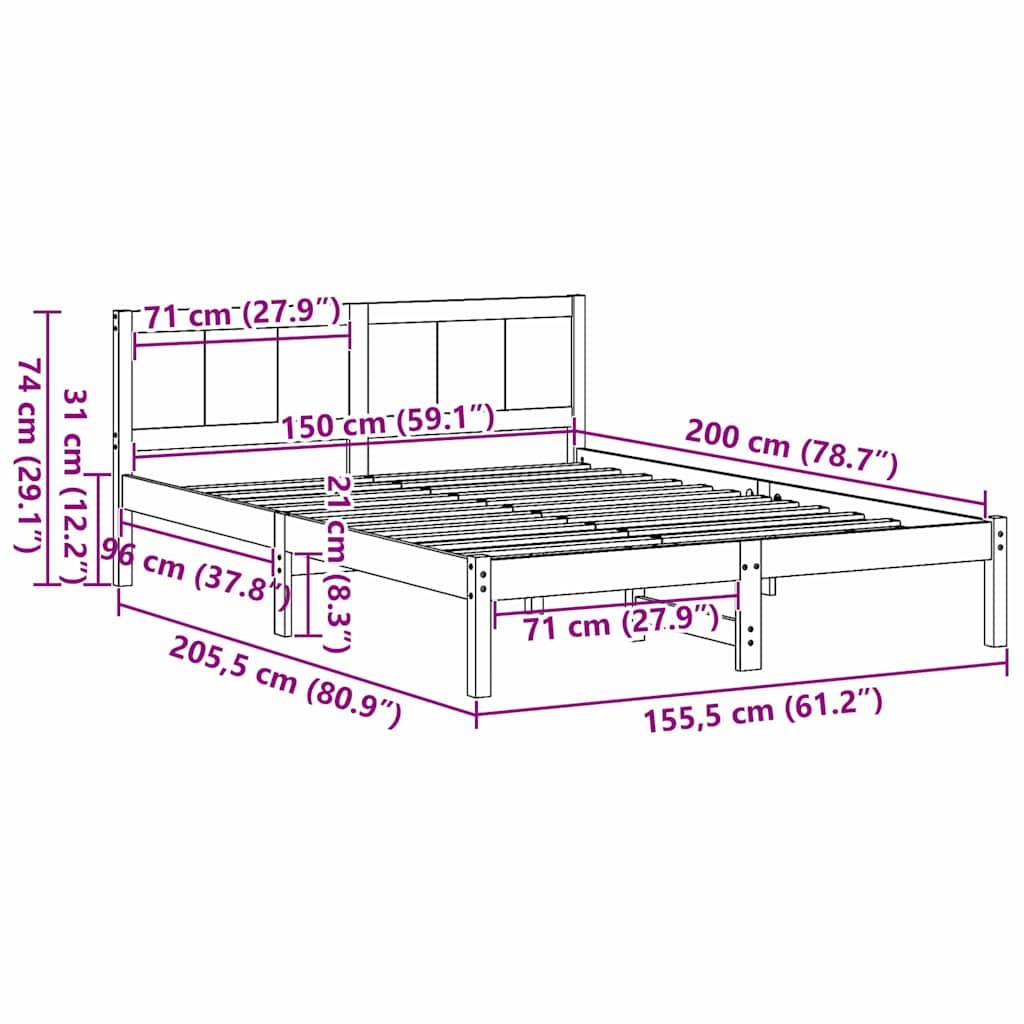 vidaXL Bettgestell Braun 150 x 200 cm Massivholz Kiefer