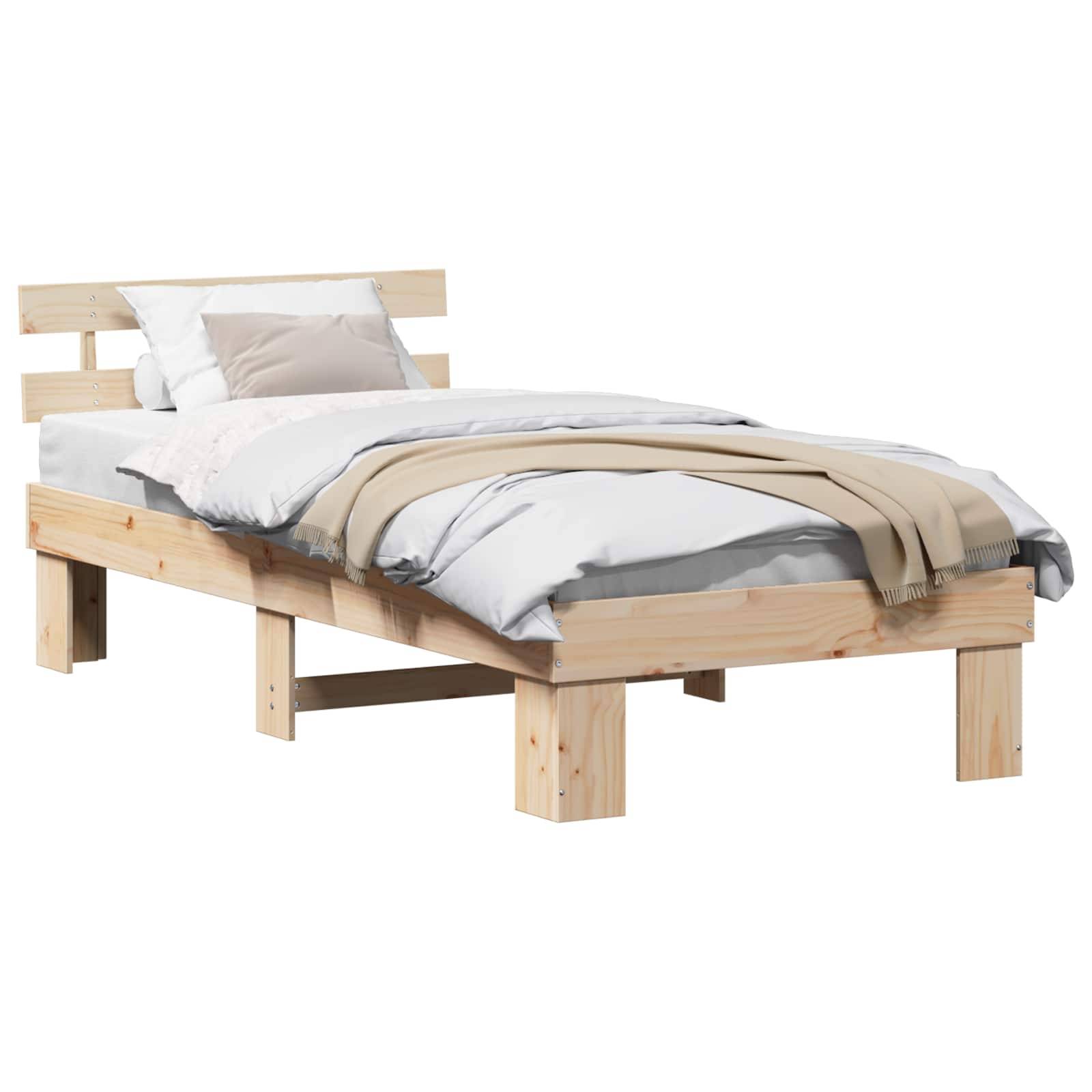 vidaXL Bettrahmen mit Kopfteil Natur 75 x 190 cm Massives Kiefernholz