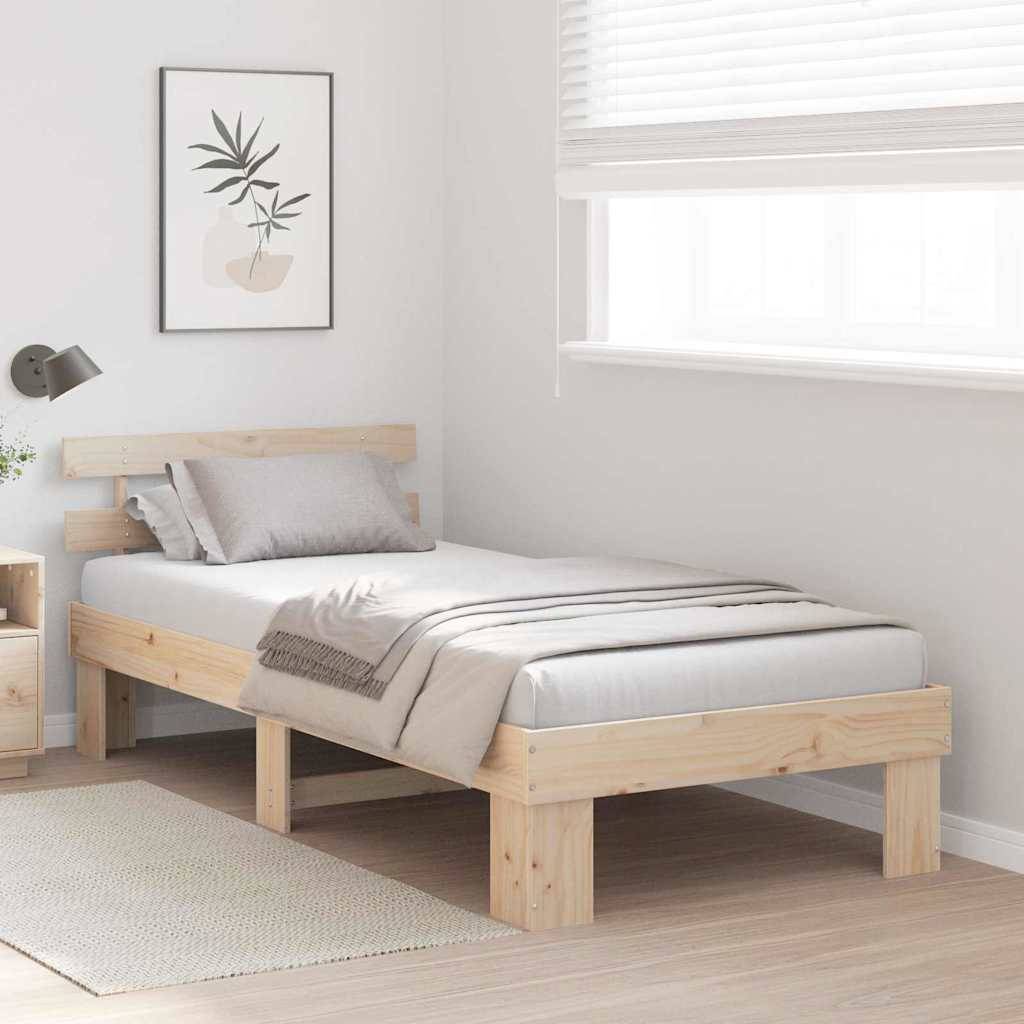vidaXL Bettrahmen mit Kopfteil Natur 75 x 190 cm Massives Kiefernholz