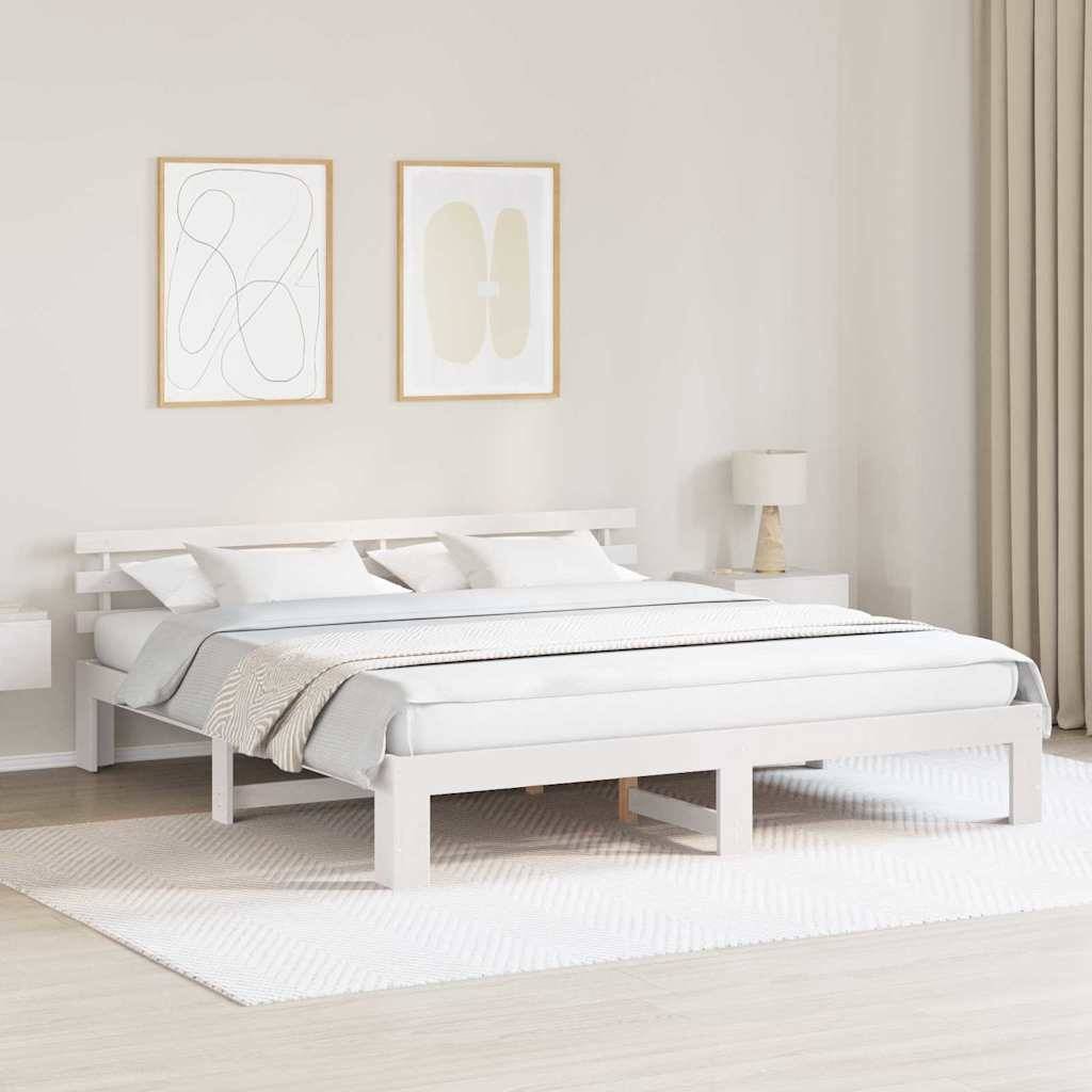 vidaXL Bettrahmen mit Kopfteil Weiß 180 x 200 cm Massives Kiefernholz