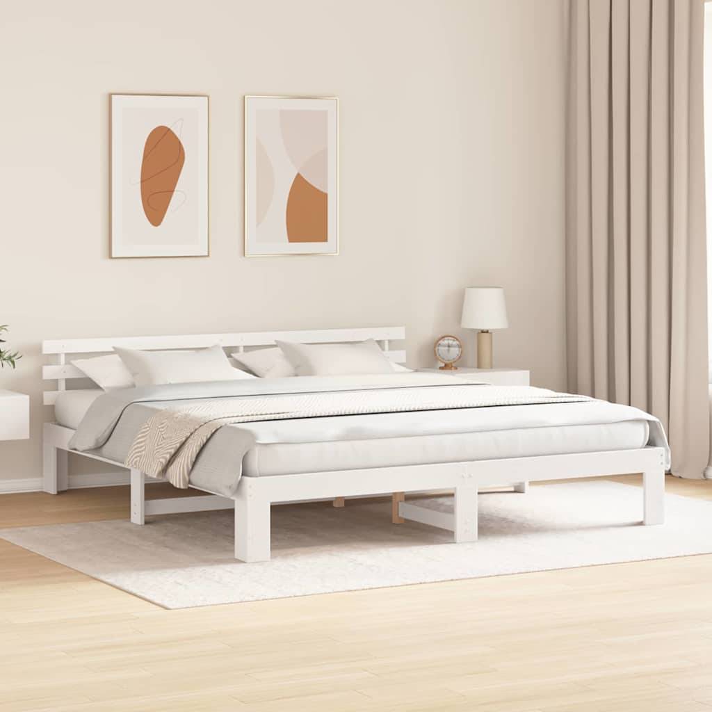 vidaXL Bettrahmen mit Kopfteil Weiß 180 x 200 cm Massives Kiefernholz
