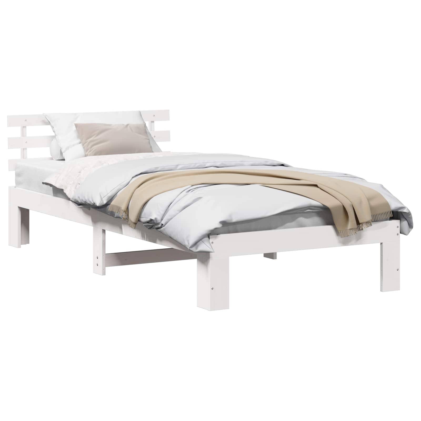 vidaXL Bettrahmen mit Kopfteil Weiß 75 x 190 cm Massives Kiefernholz