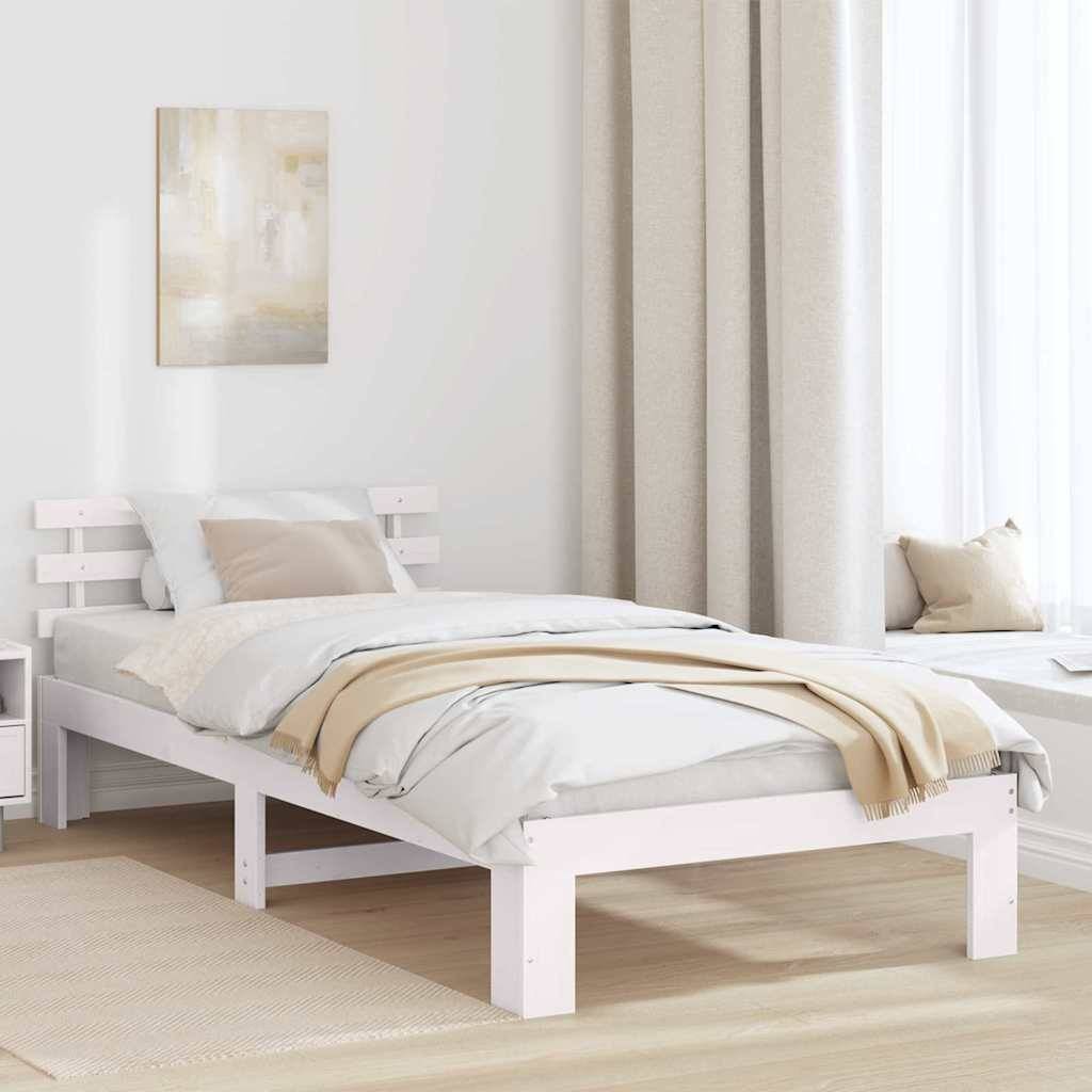 vidaXL Bettrahmen mit Kopfteil Weiß 75 x 190 cm Massives Kiefernholz